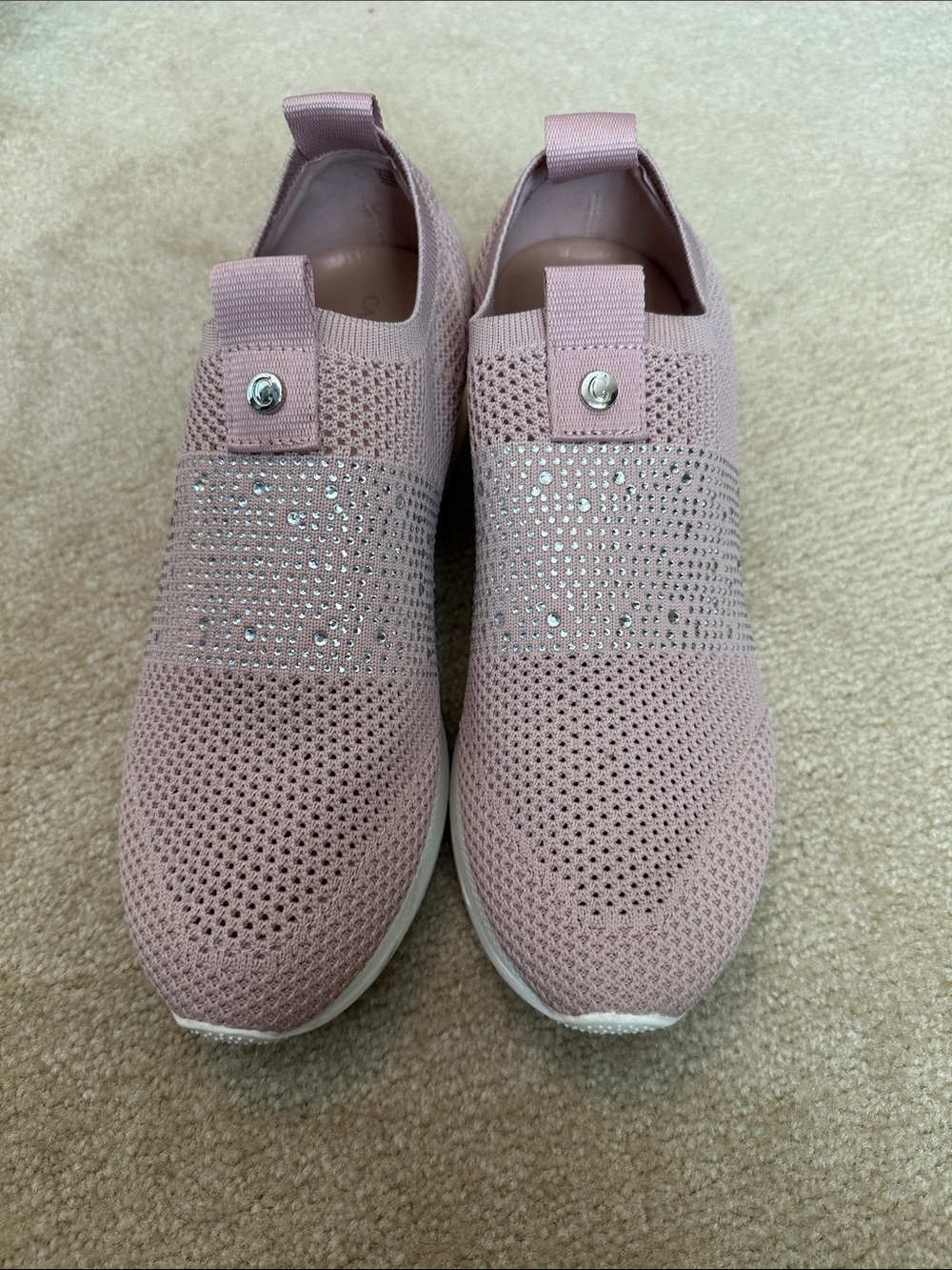 Slip-On Knit Sneakers with Sparkle Band - Pink